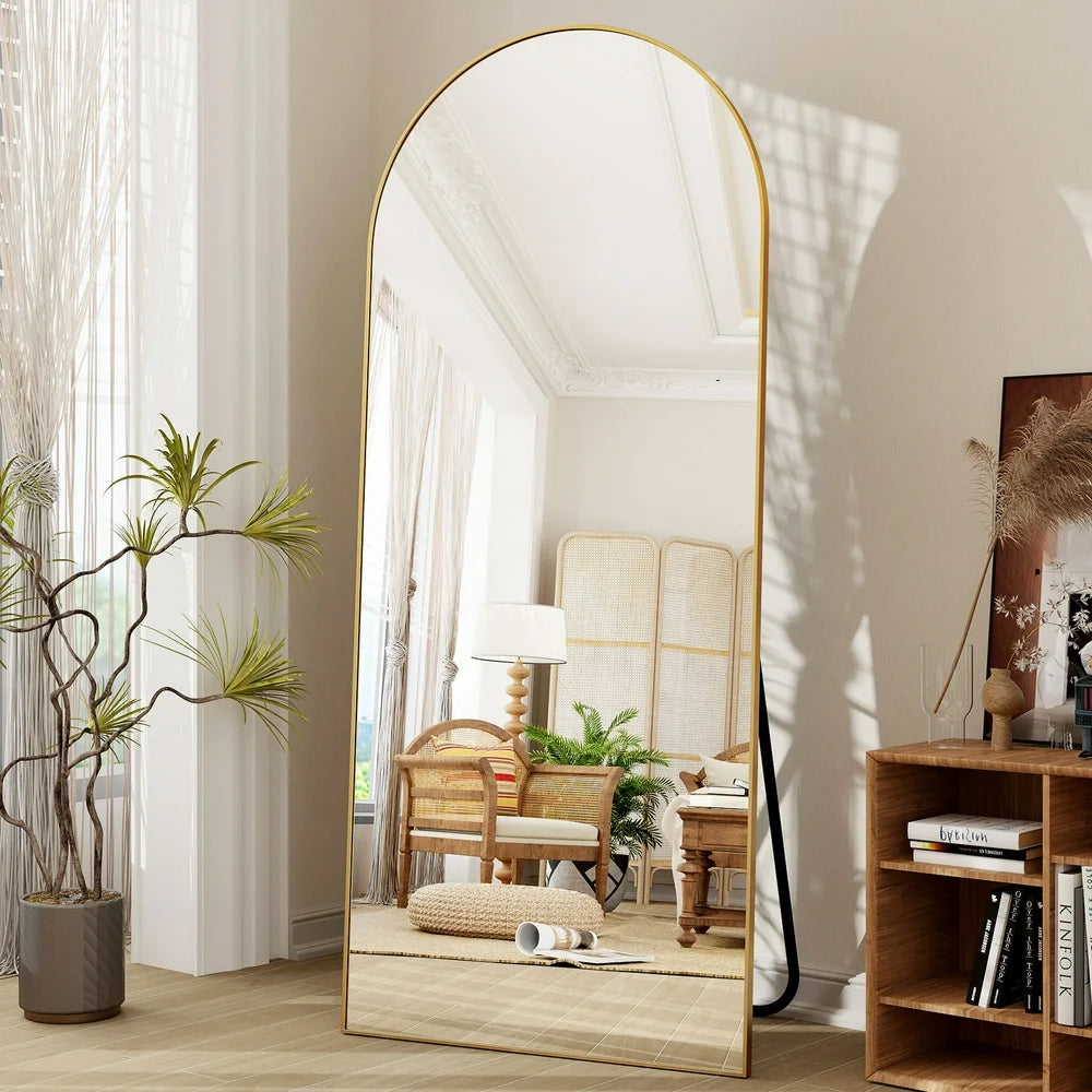 BEAUTYPEAK 71"X30" Arch Full Length Oversized Floor Mirror, Gold